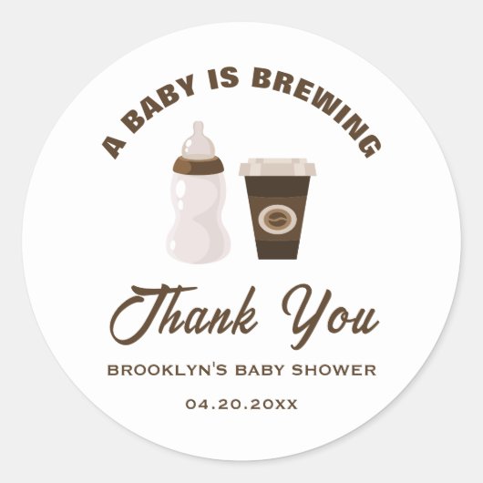 Sticker Rond Café baby shower Un bébé brasse Brown Blanc (Devant)