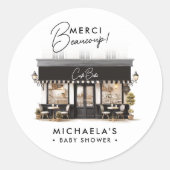 Sticker Rond Café Bébé Black Blanc Paris Merci Baby shower (Devant)