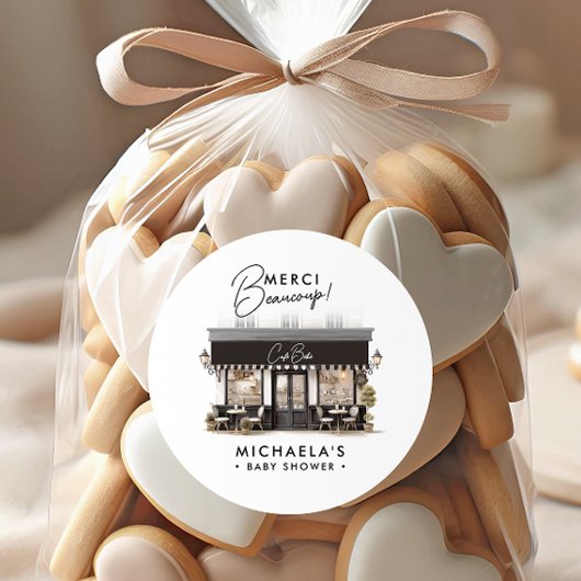 Sticker Rond Café Bébé Black Blanc Paris Merci Baby shower