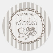 Sticker Rond Café Bébé Rayures Marron Fête de Naissance (Devant)