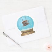 Sticker Rond Café café bois rustique panneau neige bleu bleu (Enveloppe)