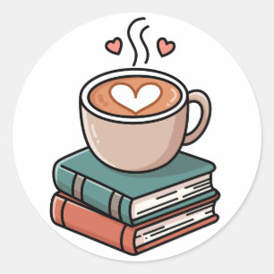 Sticker Rond Café confortable et livres délicieux
