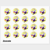 Sticker Rond Café Cute Caféine Buzz Busy Bee Purple Stripes (Feuille)