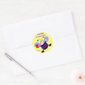 Sticker Rond Café Cute Caféine Buzz Busy Bee Purple Stripes (Enveloppe)