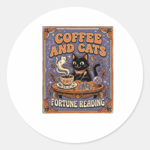 Sticker Rond Café Et Chats Chat Feuilles De Thé Café Lecture De