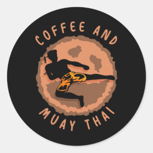 Sticker Rond Café et combattant de boxe d'arts martiaux Muay Th