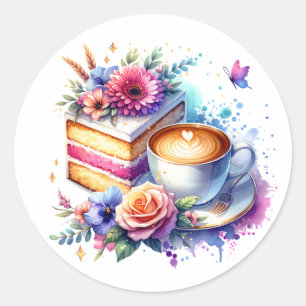 Sticker Rond Café et gâteau Anniversaire du meilleur ami