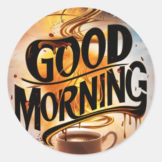 Sticker Rond Café et pains du bon matin #3 (Devant)