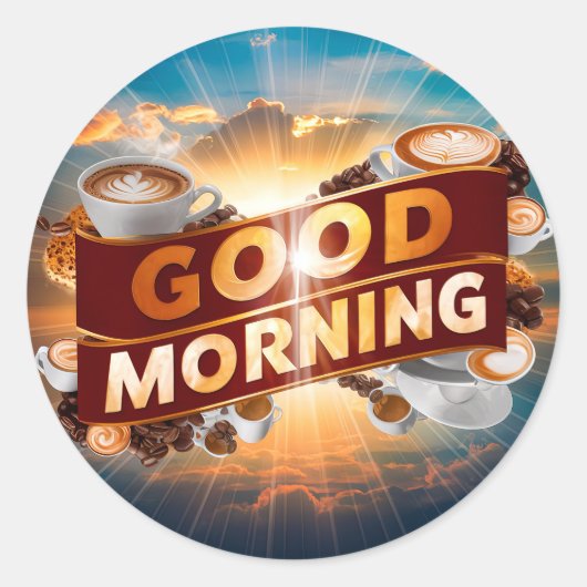 Sticker Rond Café et pains du bon matin #5 (Devant)