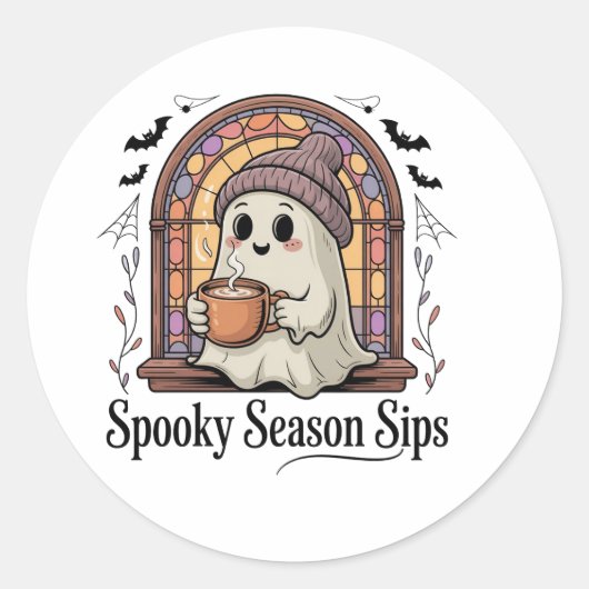 Sticker Rond Café fantôme mignon Halloween (Devant)