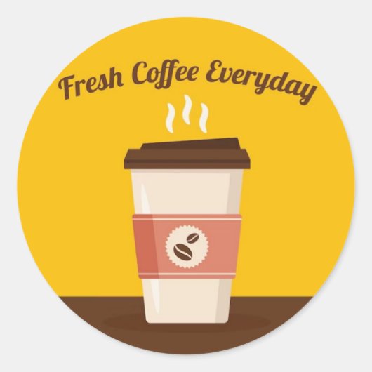 Sticker Rond Café Hot Cup Design Papier Boutique Boisson (Devant)