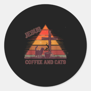 Sticker Rond Café Jésus Chats Drôle Mignon Design Amateurs de J