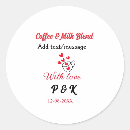 Sticker Rond Café & lait mélange amour couple café coeur rouge  (Devant)