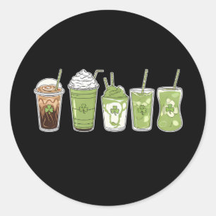 Sticker Rond Café Latte Green Cute Irish St Patrick's Day