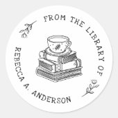 Sticker Rond Café & Livres Boho Bibliothèque personnelle Plaque (Devant)