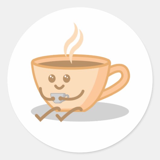 Sticker Rond Café mignon / Caricature à base de thé (Devant)