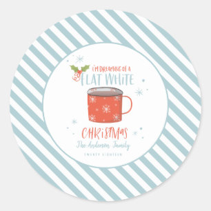 Sticker Rond Café plat de Noël d'amants de café blanc