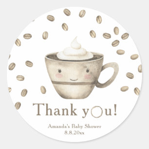 Sticker Rond Café qui coule Baby shower Merci 