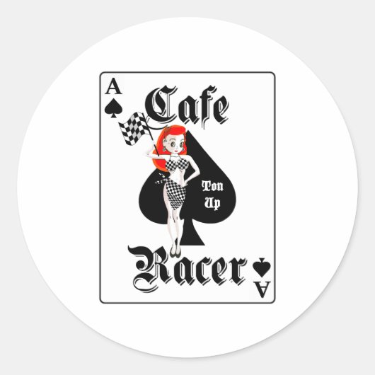 Sticker Rond Cafe Racer Ton Up Redhead (Devant)