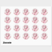 Sticker Rond Café rose Kawaii Anime Girl (Feuille)