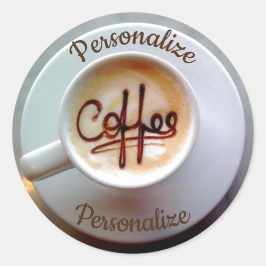 Sticker Rond Café tasse et soucoupe café en latte (Devant)