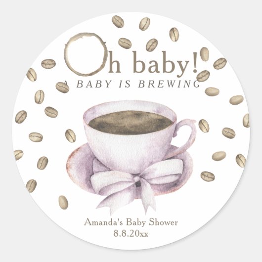 Sticker Rond Café Un bébé brasse Baby shower fille (Devant)