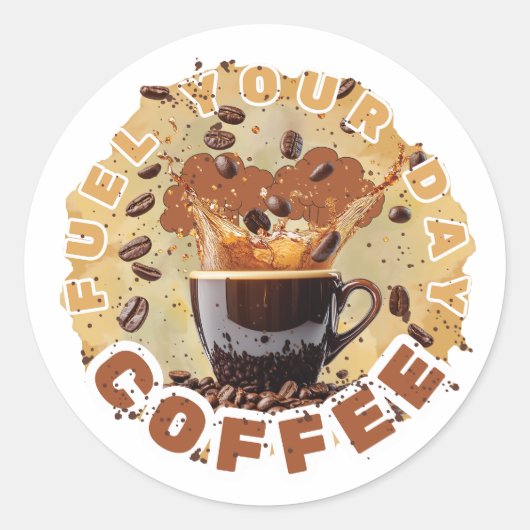 Sticker Rond Caféine d'abord (Devant)