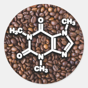 Sticker Rond Caféine Molécule Coffee Fèves
