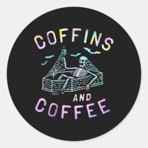 Sticker Rond Cafés Et Café Drôle Skeleton Tie Dye Retro Ha