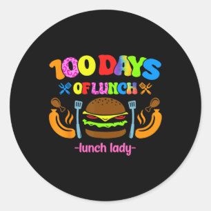 Sticker Rond Cafétéria De L'École Déjeuner Dame 100 Jours De Lu