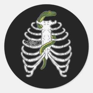 Sticker Rond Cage De Rib Squelette Os Avec Serpent Vert Hallowe