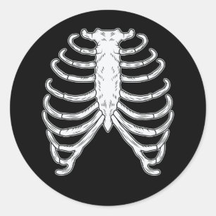 Sticker Rond Cage Thoracique Os de Squelette Halloween Noir et