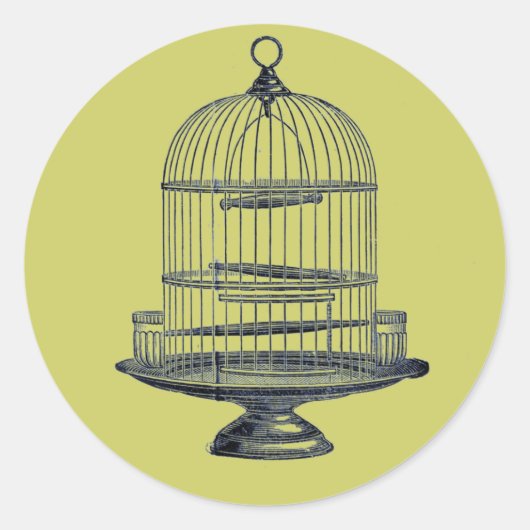 Sticker Rond Cage vintage d'oiseaux (Devant)