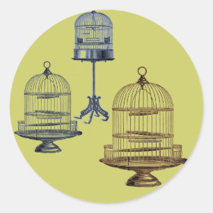 Sticker Rond Cages vintages d'oiseaux