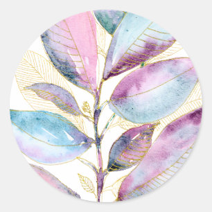 Sticker Rond Cahier à spirale de feuilles botaniques à l'aquare