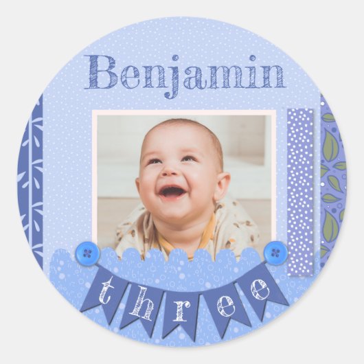 Sticker Rond Cahier de scrapbooking bleu pour le 3ème anniversa (Devant)
