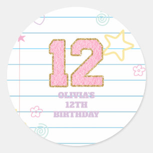 Sticker Rond Cahier Varsity preppy pastel patch 12e anniversair
