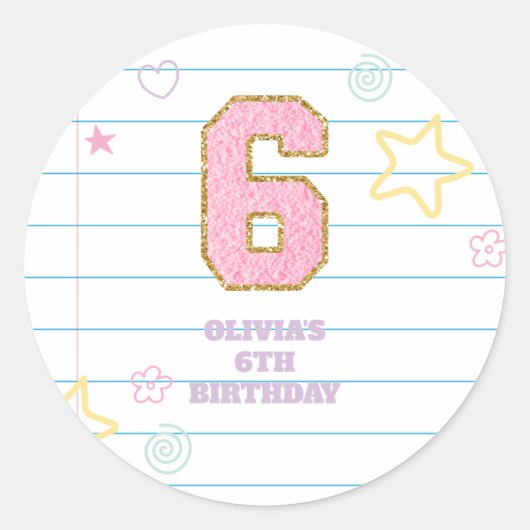 Sticker Rond Cahier Varsity preppy pastel patch 6e anniversaire (Devant)