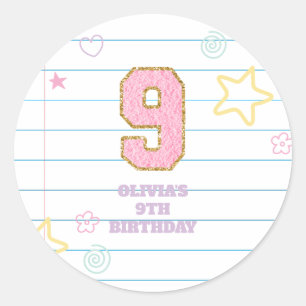 Sticker Rond Cahier Varsity preppy pastel patch 9e anniversaire