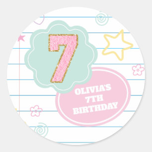 Sticker Rond Cahier Varsity preppy pastel patch anniversaire 7 