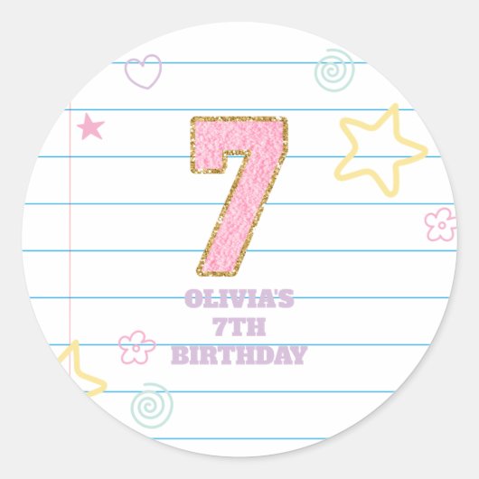 Sticker Rond Cahier Varsity preppy pastel patch anniversaire 7 (Devant)