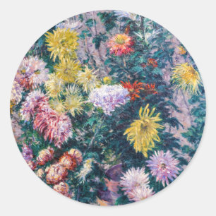 Sticker Rond Caillebotte - Chrysanthèmes blancs et jaunes