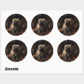 Sticker Rond Cairn Terrier Citrouilles Halloween effroi (Feuille)
