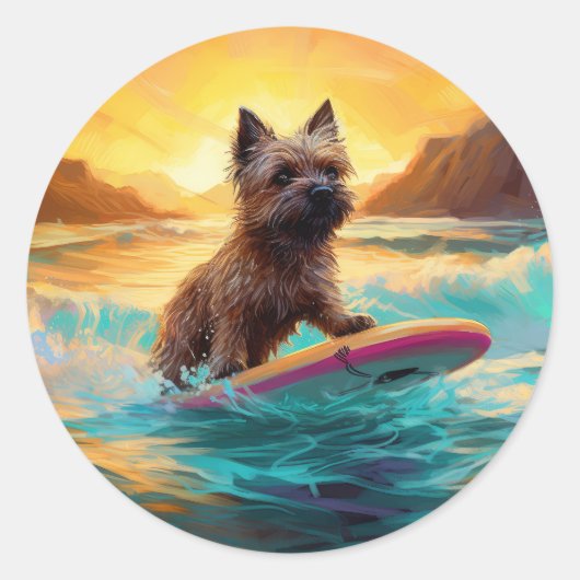 Sticker Rond Cairn Terrier Plage Surf Peinture (Devant)