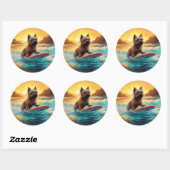 Sticker Rond Cairn Terrier Plage Surf Peinture (Feuille)