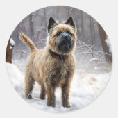 Sticker Rond Cairn Terrier Qu'Il Neige Noël (Devant)