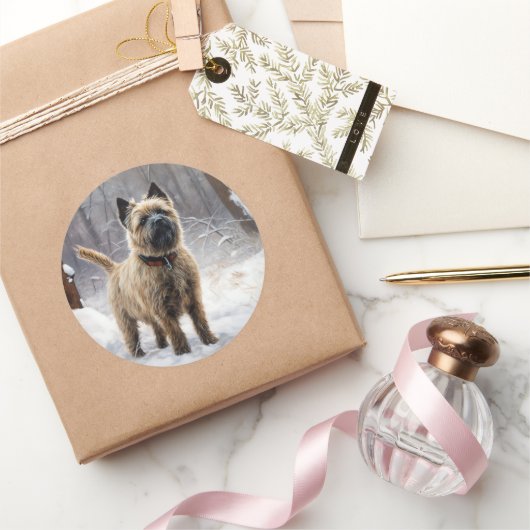 Sticker Rond Cairn Terrier Qu'Il Neige Noël (Cadeaux)
