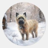 Sticker Rond Cairn Terrier Qu'Il Neige Noël (Devant)