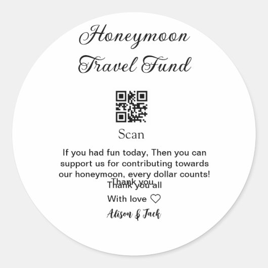 Sticker Rond Caisse de lune de miel scannez le code QR ajouter (Devant)