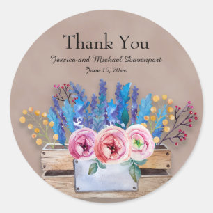 Sticker Rond Caisses Rustiques de Lavande Mariage Remerciements